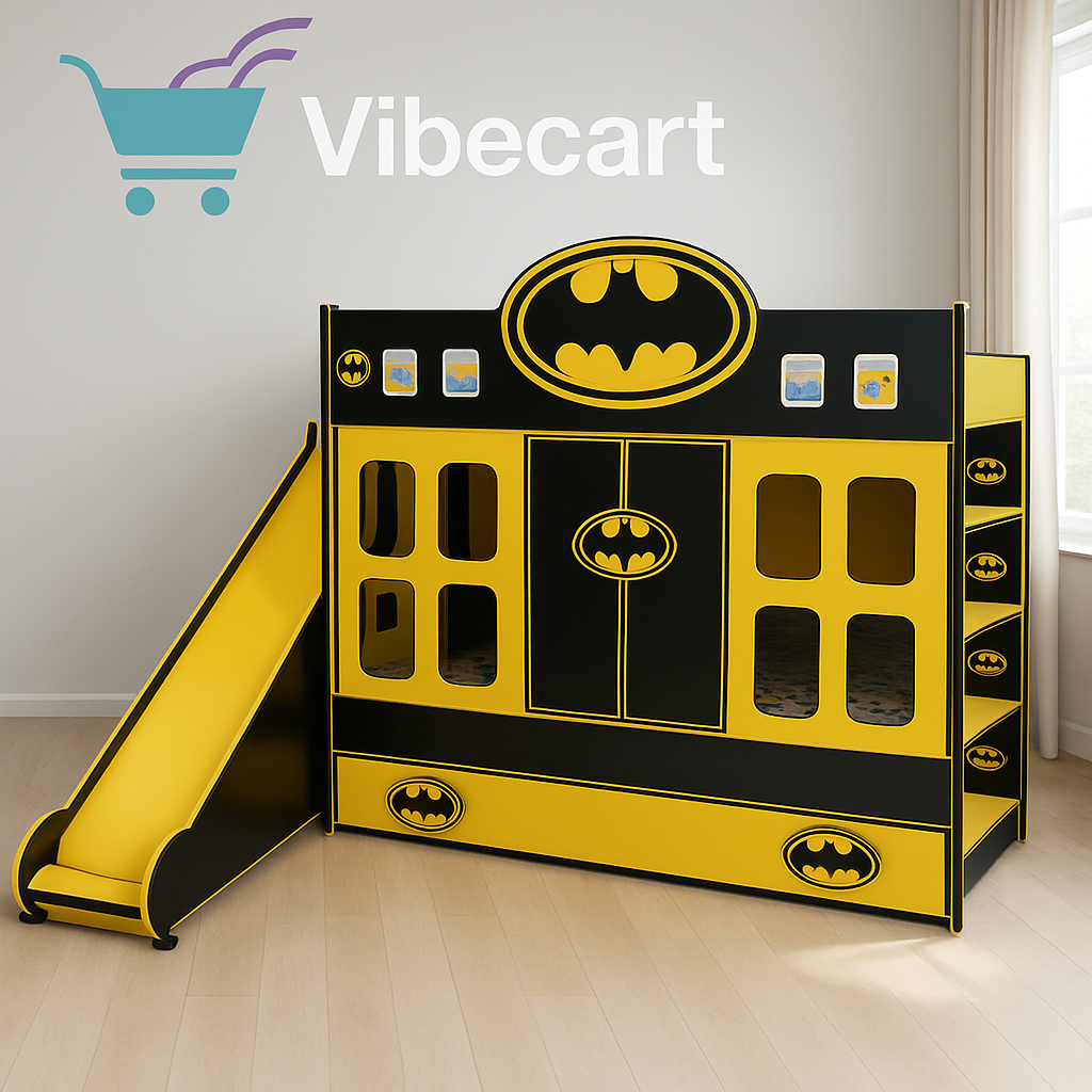 Batman-Themed Kids Bunk Bed with Slide and Storage – Vibecart Exclusive