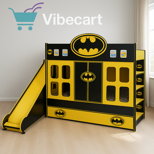 Batman-Themed Kids Bunk Bed with Slide and Storage – Vibecart Exclusive