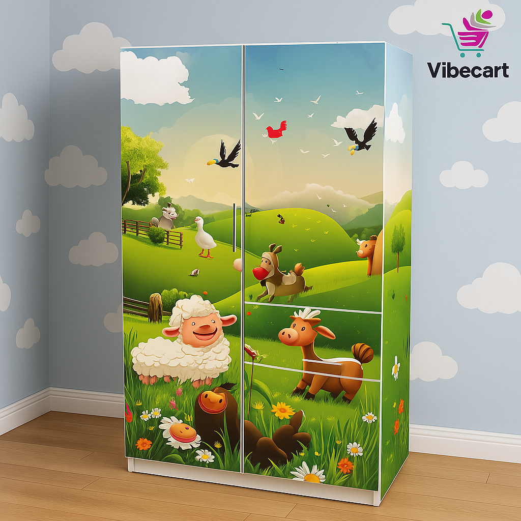 Colorful Cartoon-Themed Kids' Double Wardrobe with Ample Storage – VibeCart Exclusive