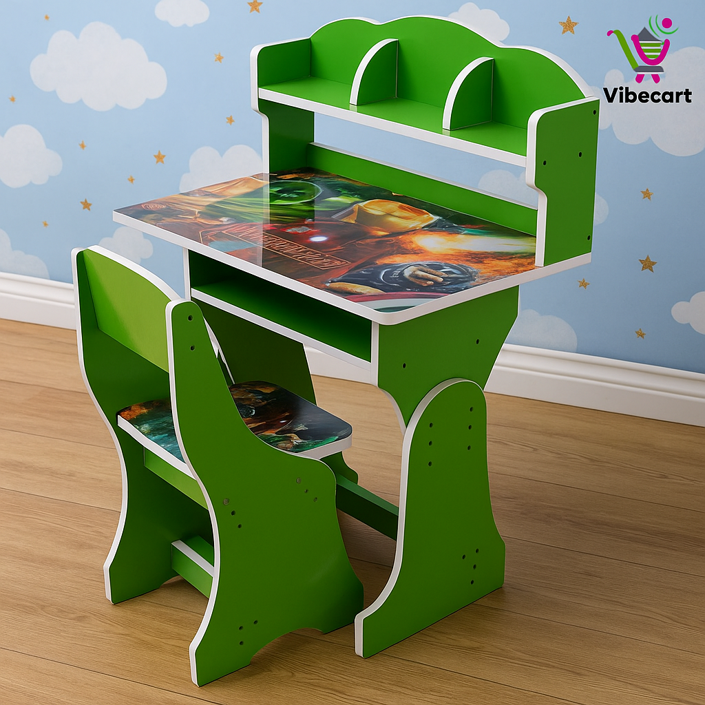 Vibecart Avengers-Themed Kids Study Desk & Chair Set – Green