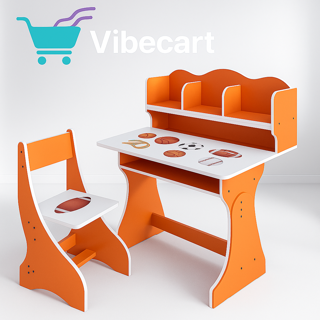 Vibecart Sports-Themed Study Desk & Chair Set for Kids – Orange Edition