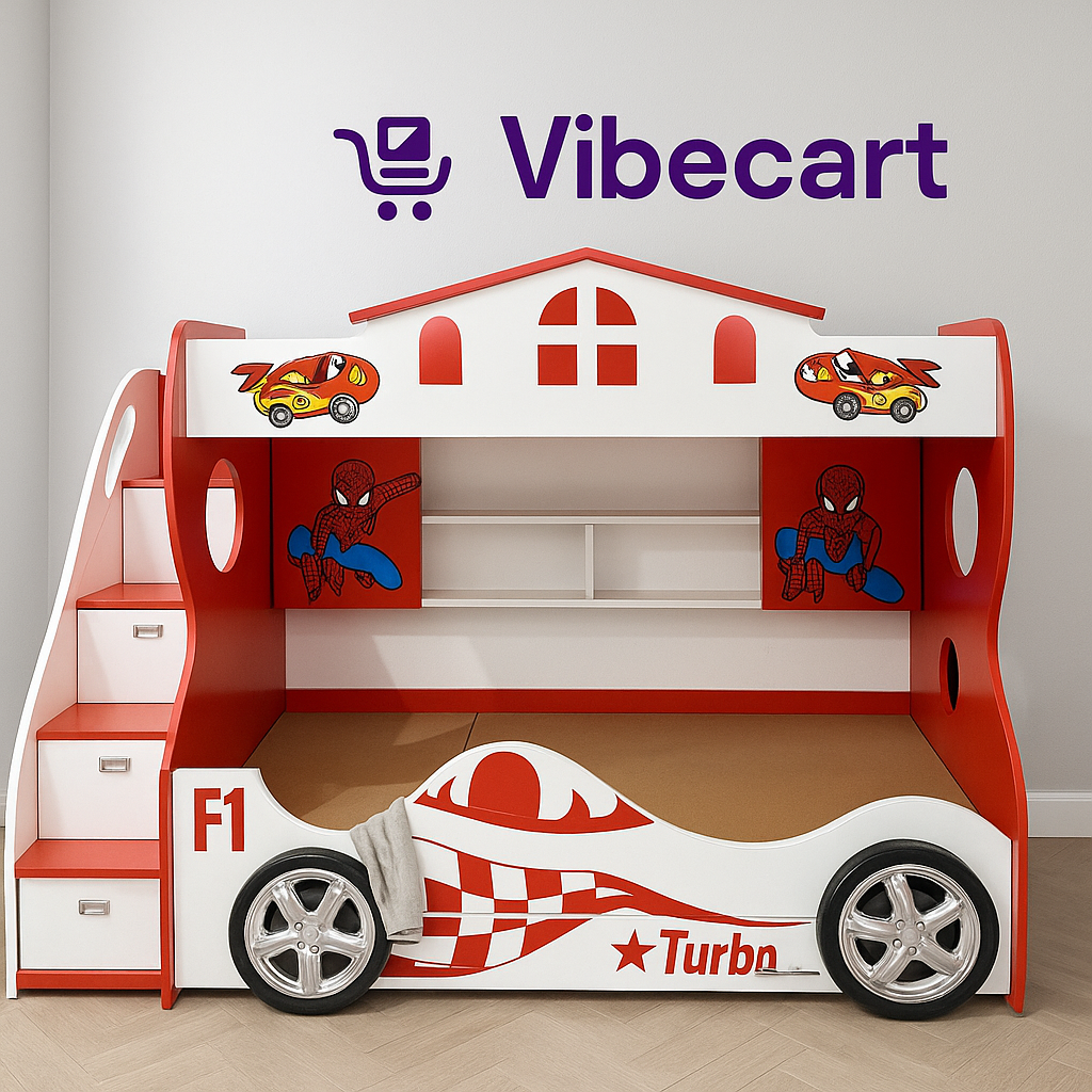 Stylish Kids Triple Bunk Bed with Zebra Print & Storage Stairs – Space-Saving Design by Vibecart
