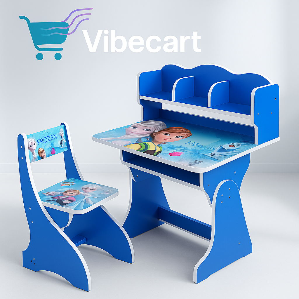Frozen-Themed Kids Study Desk & Chair Set – Vibrant Blue with Elsa, Anna & Olaf Design