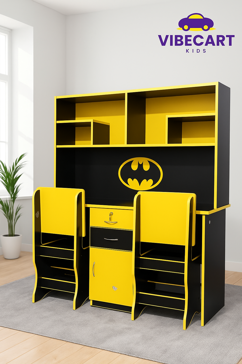 Batman-Themed Kids Study Table with Dual Chairs – Vibecart Exclusive