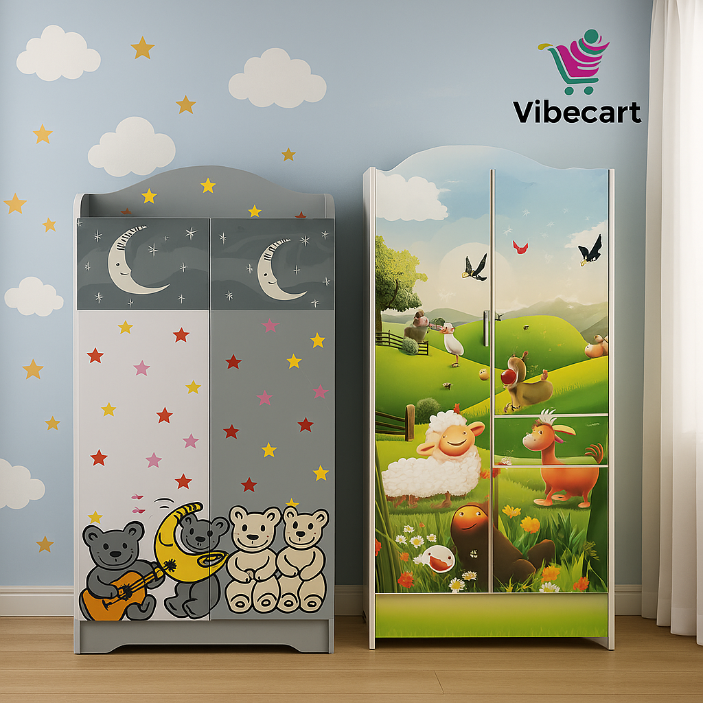 Colorful Cartoon-Themed Kids' Double Wardrobe with Ample Storage – VibeCart Exclusive